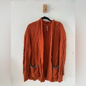 Free People Burnt Orange Cable Knit Open Cardigan